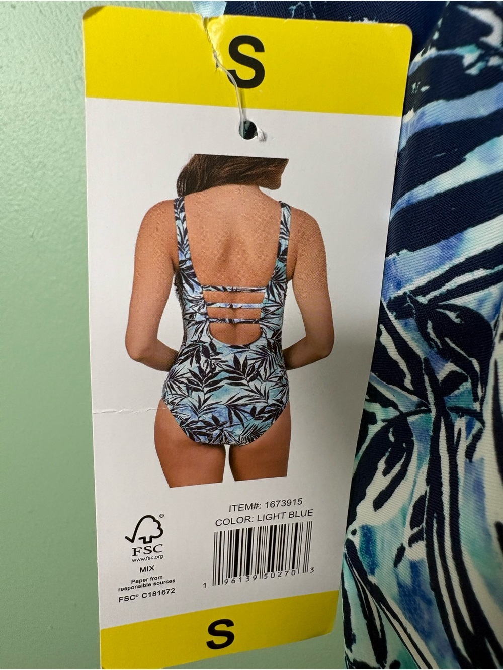 OP Women’s Blue & Teal Tropical Leaf One-Piece Swim Bodysuit - Picture 3 of 4